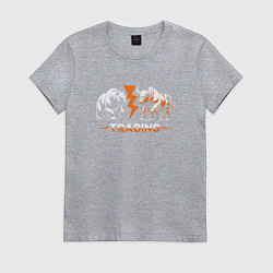 Футболка хлопковая женская Трейдинг медведь и бык, цвет: меланж