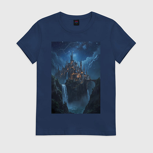 Женская футболка Замок Хогвартс под звездным небом / Тёмно-синий – фото 1