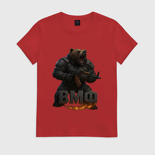 Женская футболка ВМФ стреляющий медведь / Красный – фото 1