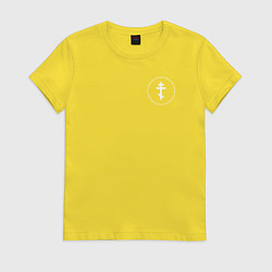 Футболка хлопковая женская Если ангел твой за твоим плечом черно белый арт, цвет: желтый