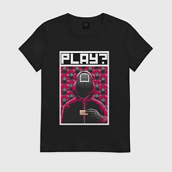 Футболка хлопковая женская Давай сыграем в кальмара, цвет: черный