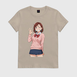 Футболка хлопковая женская Счастливая, цвет: миндальный