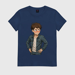 Футболка хлопковая женская Эндзёдзи Дзин Дандадан, цвет: тёмно-синий