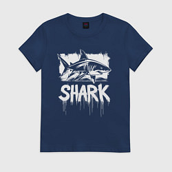 Футболка хлопковая женская Акула белый штрих, цвет: тёмно-синий