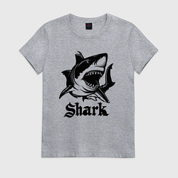 Футболка хлопковая женская Черная акула с открытой пастью, цвет: меланж