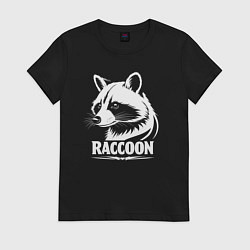 Футболка хлопковая женская Енот с умным взглядом, цвет: черный