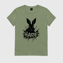 Футболка хлопковая женская Черное граффити заяц, цвет: авокадо