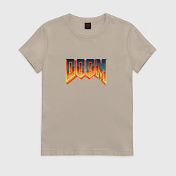 Футболка хлопковая женская Doom ultimate logo, цвет: миндальный