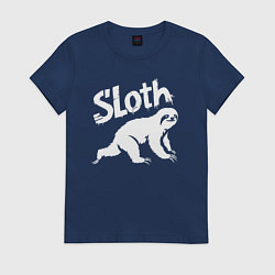 Футболка хлопковая женская Граффити ленивец, цвет: тёмно-синий