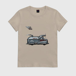 Футболка хлопковая женская Ретрофутуристический летающий автомобиль Milk, цвет: миндальный