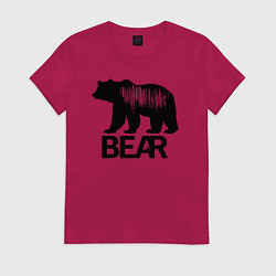Футболка хлопковая женская Черный медведь с полосами, цвет: маджента