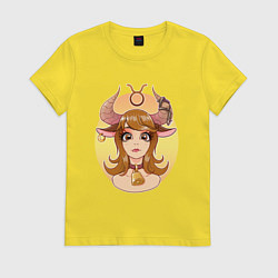 Футболка хлопковая женская Телец анимешка, цвет: желтый