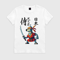 Футболка хлопковая женская Bender bending robot with katana - samurai, цвет: белый