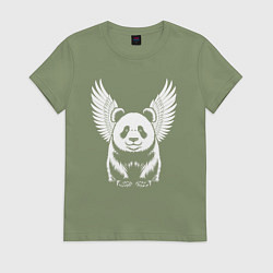 Футболка хлопковая женская Крылатая панда, цвет: авокадо