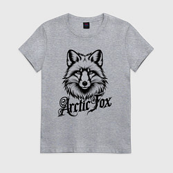 Футболка хлопковая женская Арктический лис каллиграфической надписью, цвет: меланж