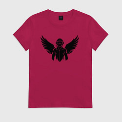Футболка хлопковая женская Черный авиатор с крыльями, цвет: маджента