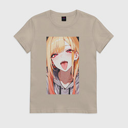 Футболка хлопковая женская Марин Китагава - кукла, цвет: миндальный