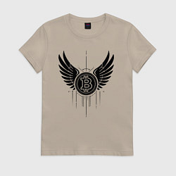 Футболка хлопковая женская Крылья биткоина, цвет: миндальный