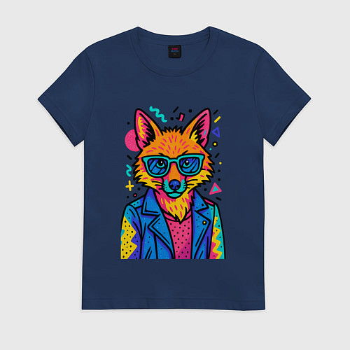 Женская футболка Лиса Pop Colors / Тёмно-синий – фото 1