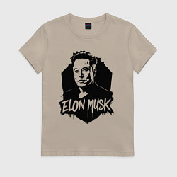 Футболка хлопковая женская Орнамент Илона Маска, цвет: миндальный