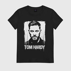 Футболка хлопковая женская Том Харди в краске экспрессия, цвет: черный