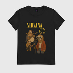 Футболка хлопковая женская Nirvana ленивцы, цвет: черный