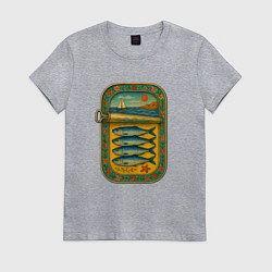 Футболка хлопковая женская Консервы - сардины и море, цвет: меланж