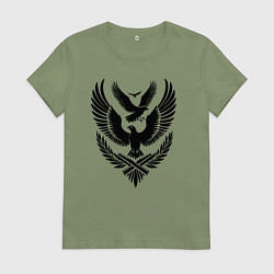 Футболка хлопковая женская Три летящих птицы, цвет: авокадо