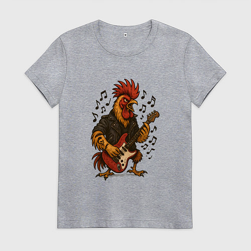 Женская футболка Петух гитарист рокер / Меланж – фото 1