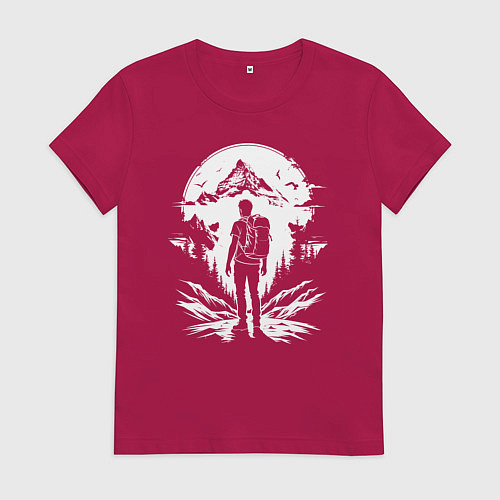 Женская футболка Трекинг в горах / Маджента – фото 1