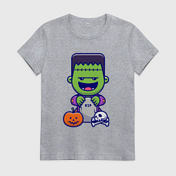 Футболка хлопковая женская Забавный Франкенштейн, цвет: меланж