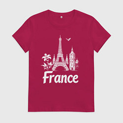 Футболка хлопковая женская Французская элегантность, цвет: маджента