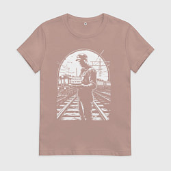 Футболка хлопковая женская Железнодорожник с тортом, цвет: пыльно-розовый