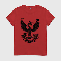 Футболка хлопковая женская Дракон и пагода гармония востока, цвет: красный
