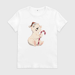 Футболка хлопковая женская Медвежонок с конфетой, цвет: белый