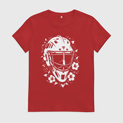 Футболка хлопковая женская Шлем-маска в цветочном обрамлении, цвет: красный