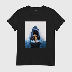 Футболка хлопковая женская Челюсти, цвет: черный