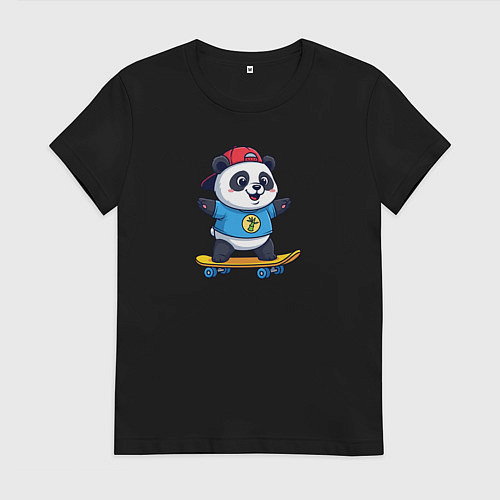 Женская футболка Милая панда на скейте / Черный – фото 1