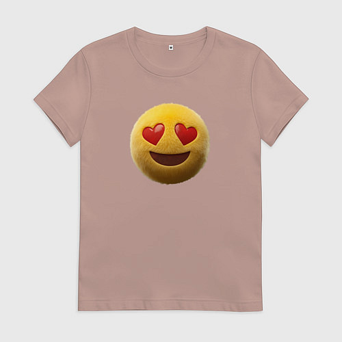 Женская футболка Пушистый смайлик с сердечками в глазах / Пыльно-розовый – фото 1
