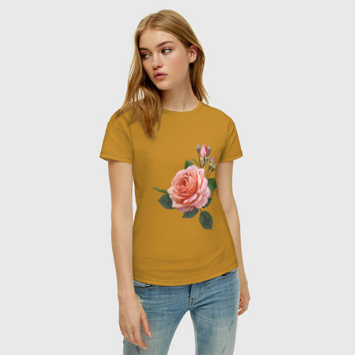 Женская футболка Розовые розы / Горчичный – фото 3
