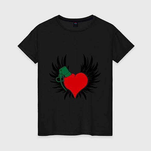 Женская футболка Сердце-граната с крыльями / Черный – фото 1