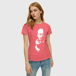 Футболка хлопковая женская Ленин: фигу вам цвета коралловый — фото 2