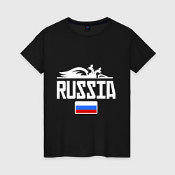 Футболка хлопковая женская Russia, цвет: черный