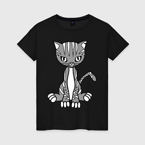 Женская футболка Серая кошка / Черный – фото 1