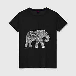 Футболка хлопковая женская Расписной слон, цвет: черный