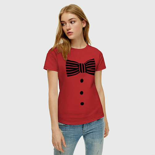 Женская футболка Галстук бабочка в полоску 2 / Красный – фото 3