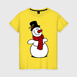 Футболка хлопковая женская Весёлый снеговик, цвет: желтый