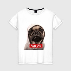 Футболка хлопковая женская Pug life, цвет: белый