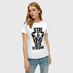 Футболка хлопковая женская Stay strong, цвет: белый — фото 2