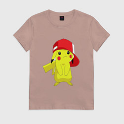 Футболка хлопковая женская Пикачу, цвет: пыльно-розовый